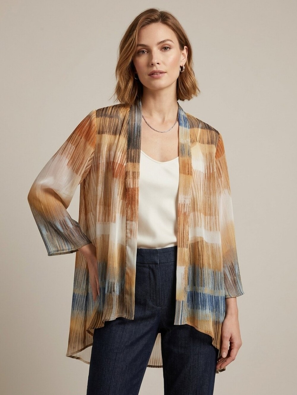 Vintage CONRAD C Sheer Abstract Print Kimono Cardigan Open Front Duster, Boho 16